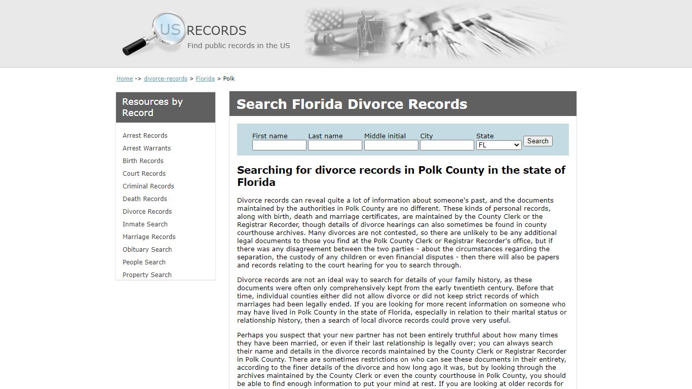 Search Divorce Records Polk Florida | US Records